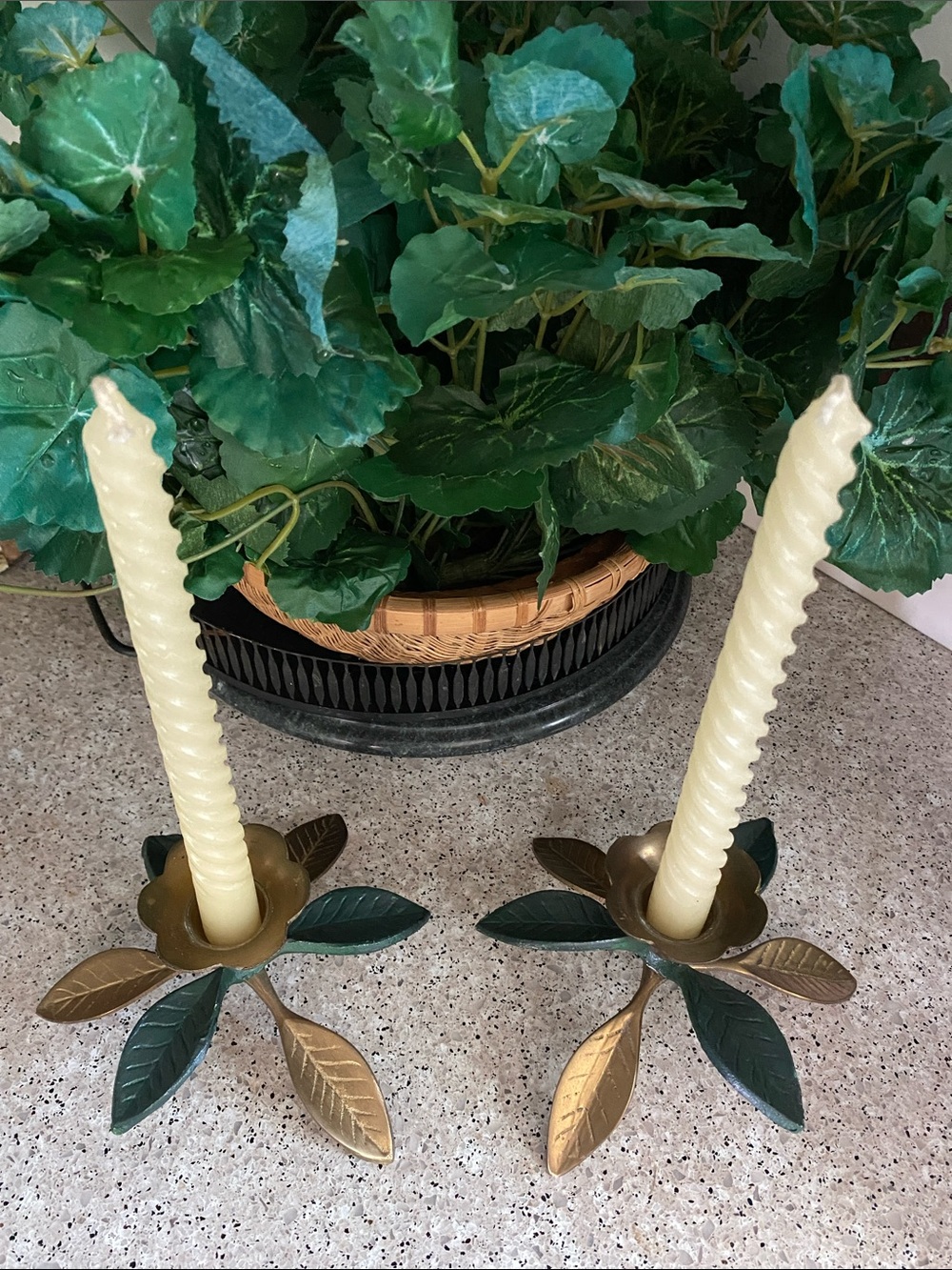Pair Vintage Solid Brass “Leaf” Candle Sticks/Holders